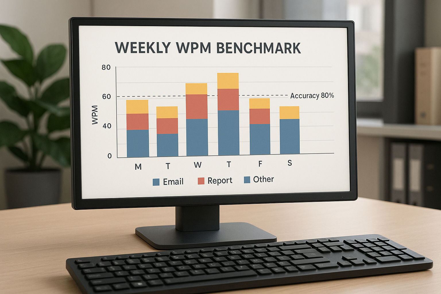 Weekly benchmark bands by task type on monitor