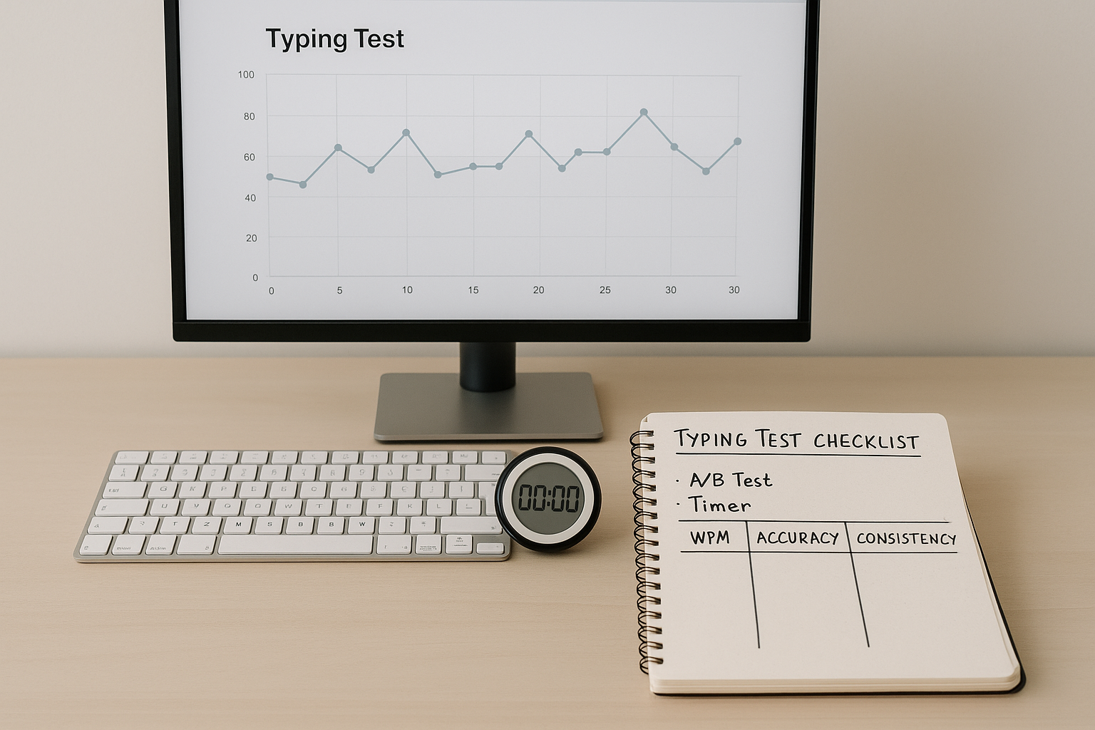 A B test logbook and timing setup for typing sessions