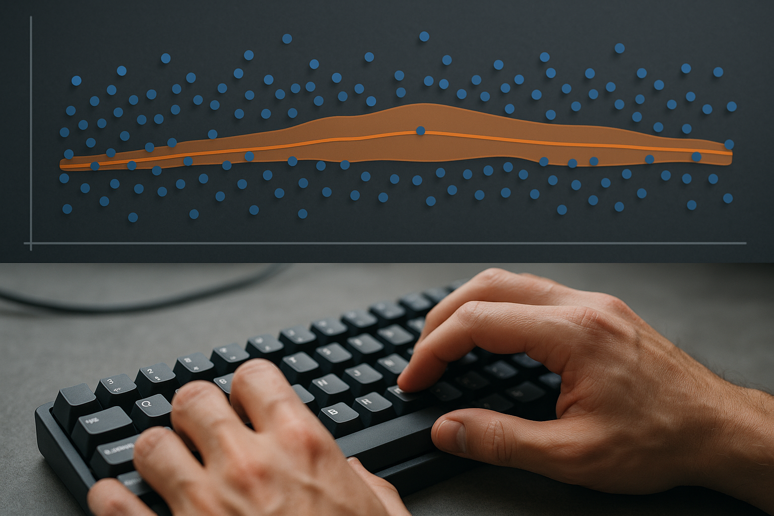Run by run WPM points with median line and confidence interval ribbon