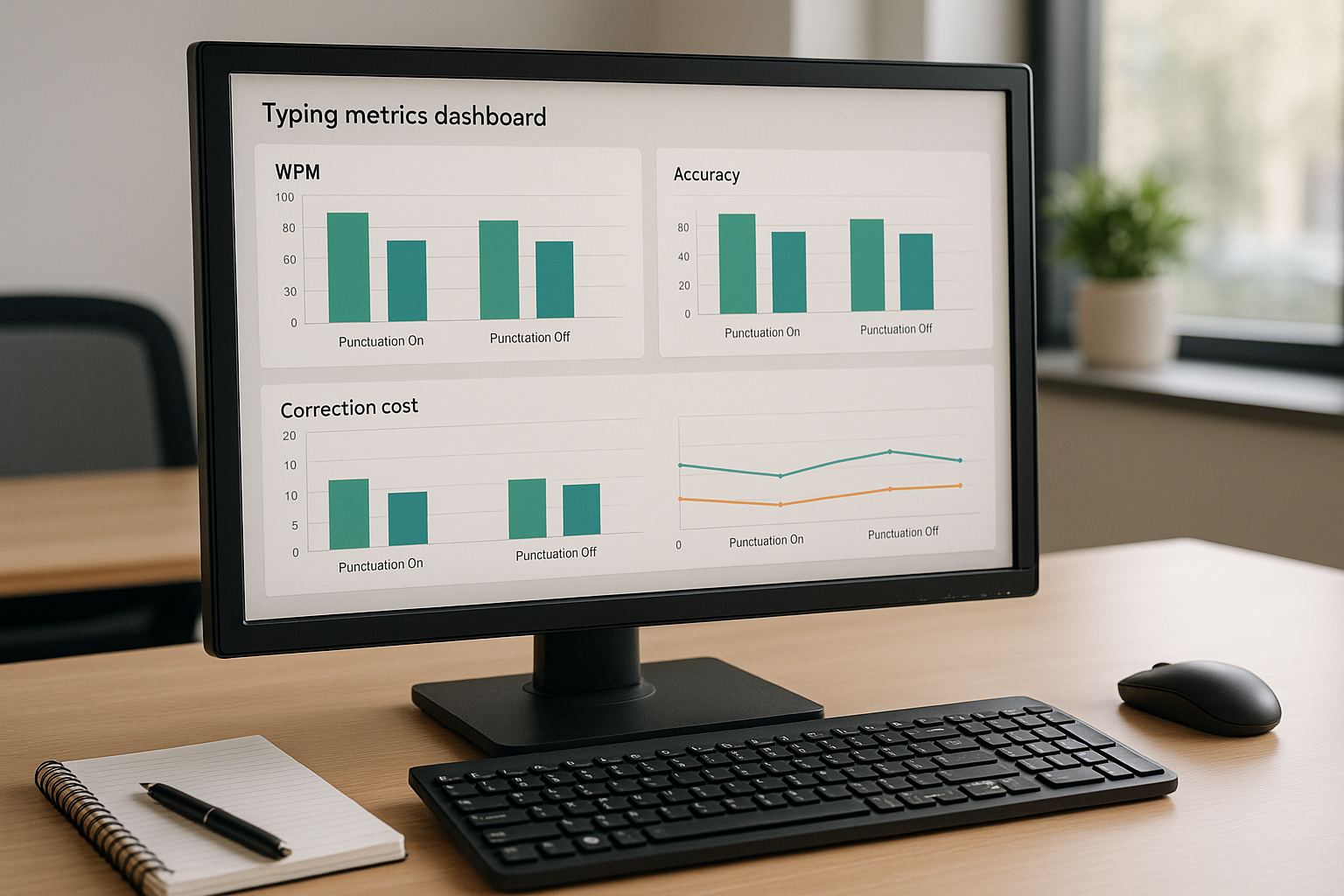 Typing dashboard showing punctuation and no punctuation deltas