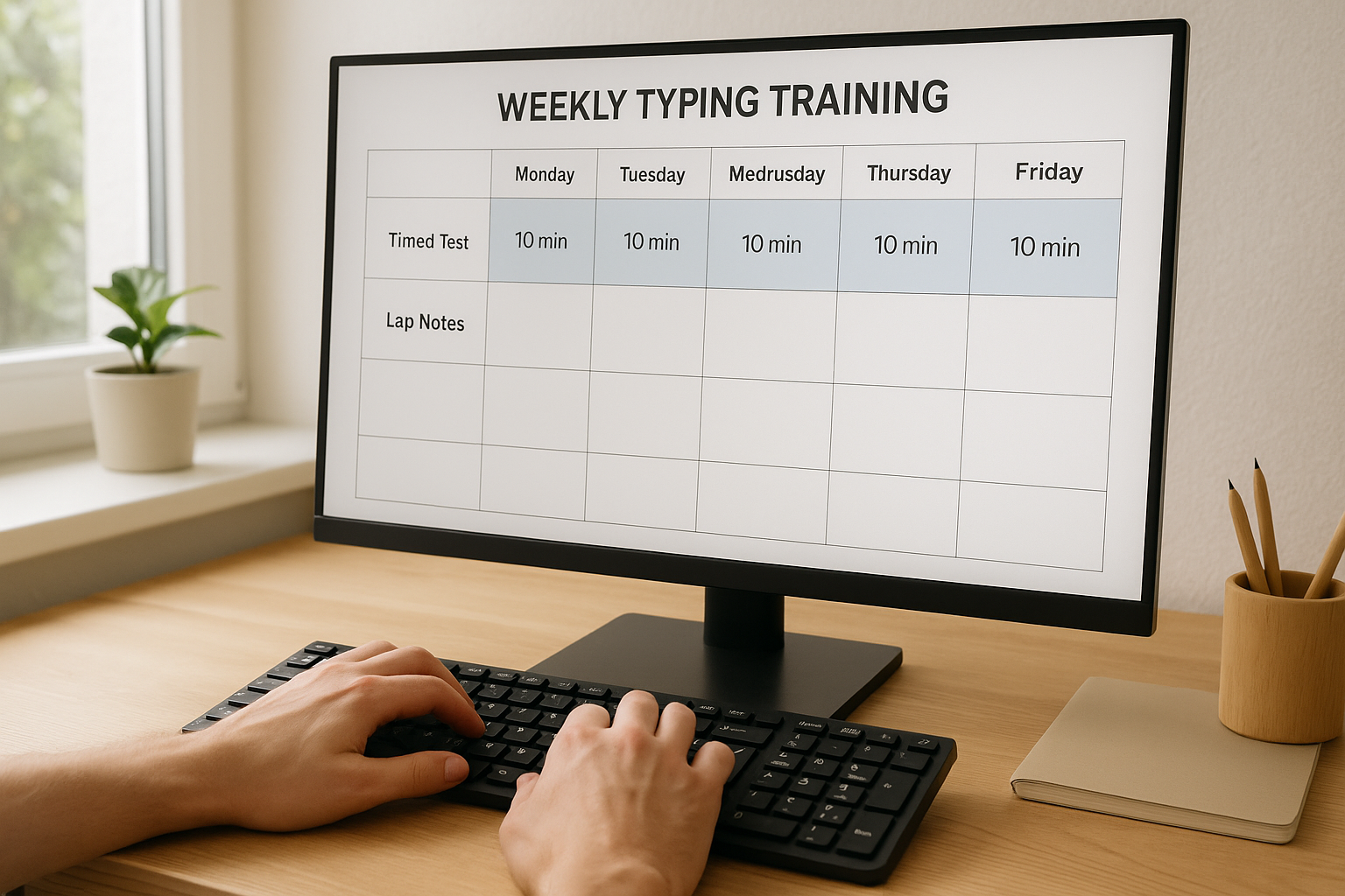Weekly training planner with timed blocks and lap based review notes