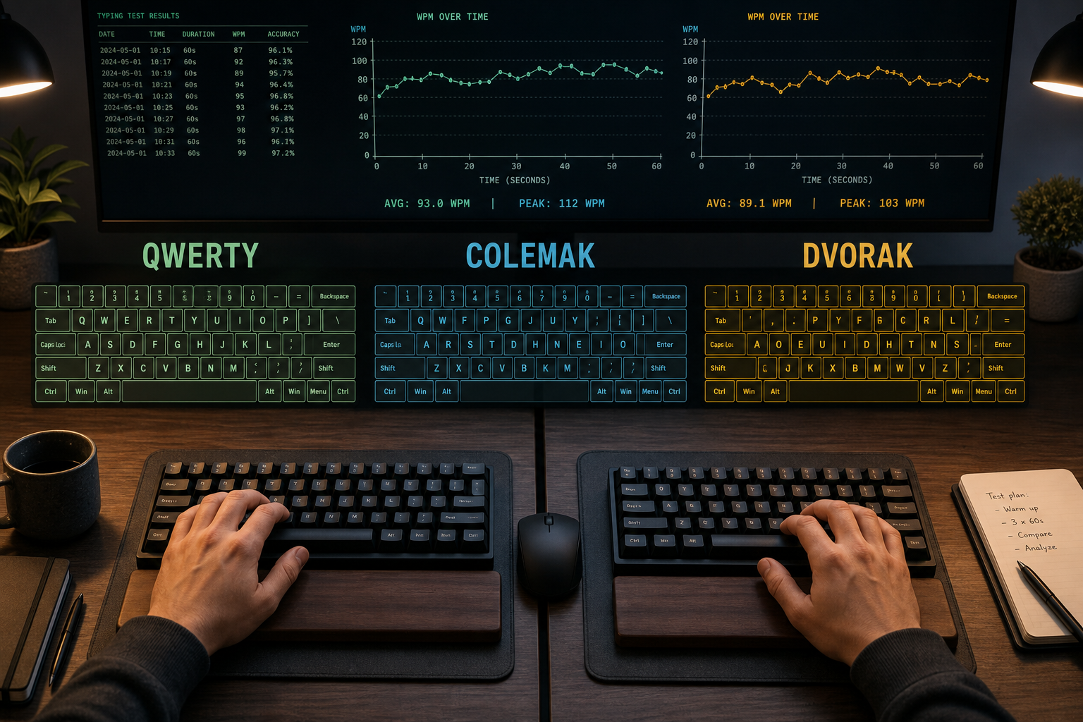WPM Typing Test for Layout Switches: QWERTY vs Colemak vs Dvorak